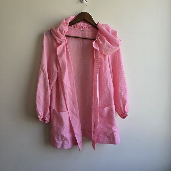 Dotti Sweaters - VTG 60s 70s Dotti Original Pink Cardigan M Hood Sheer Coquette Soft Girl Kawaii